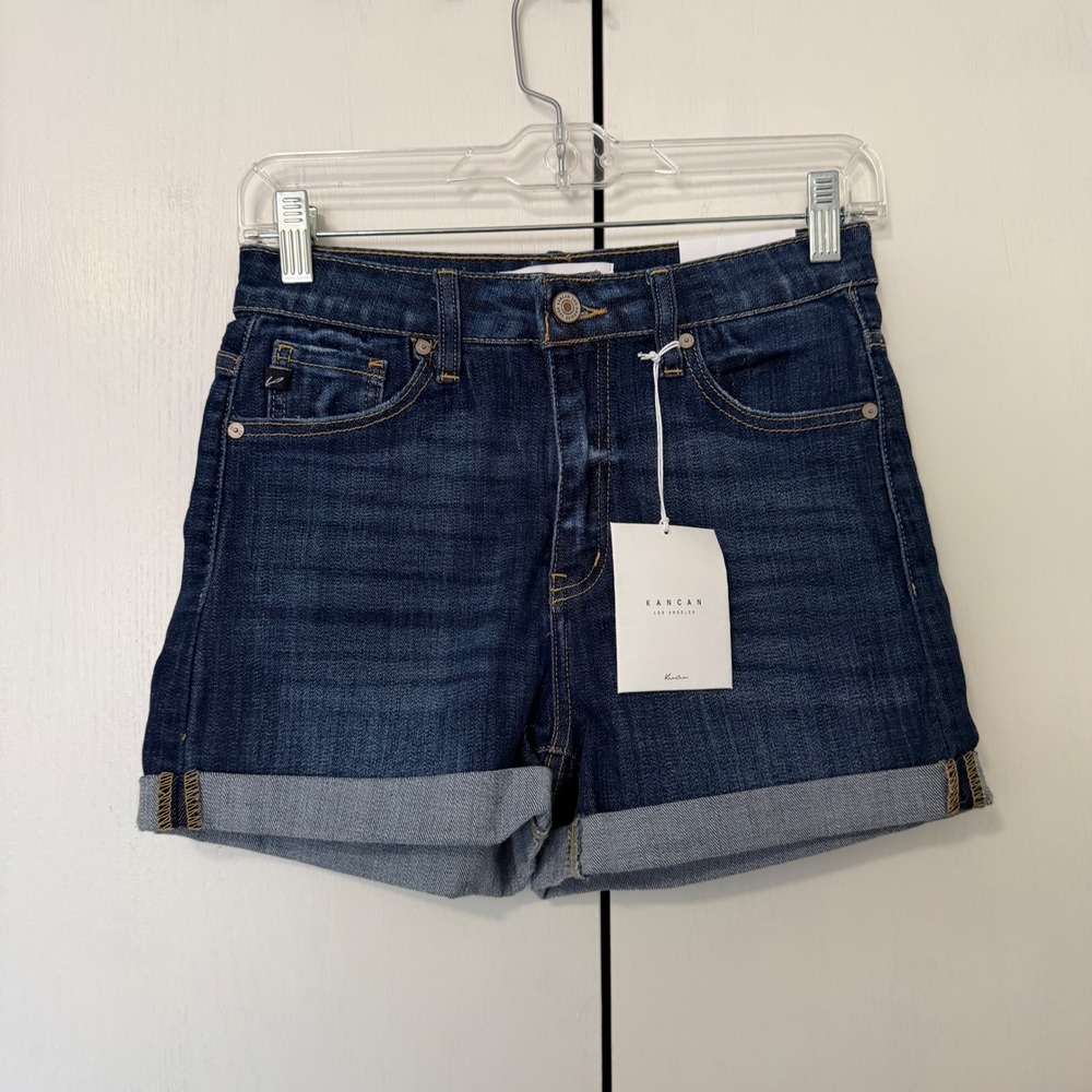 New w/ Tags Kancan Dark Wash High Rise 3"‎ Inseam Denim Jean Shorts Womens S